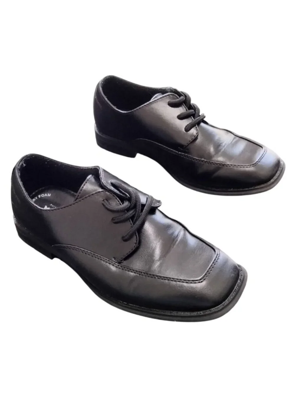 Sonoma Boys Size 2 Dress Shoes Black Square Toe Laces Formal Comfort Sole